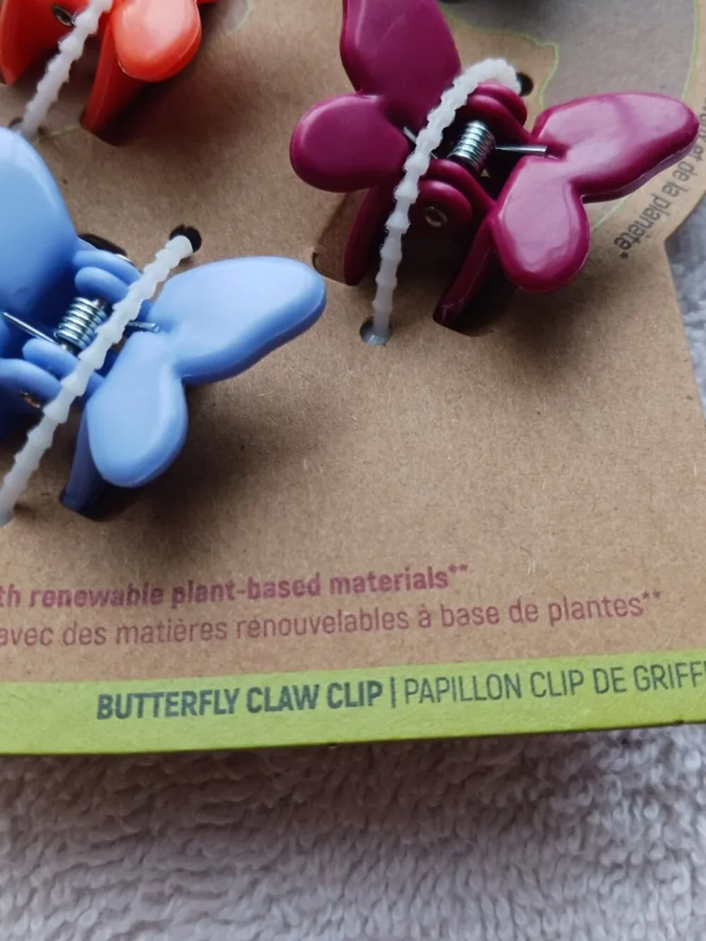 6 Goody Planet Colored Butterfly Renewable Plant Plastic Hair Claw Jaw Clips